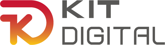 Logo de Kit Digital, un programa que impulsa la transformación digital de pequeñas y medianas empresas en España, con un diseño moderno en tonos rojos y grises.
